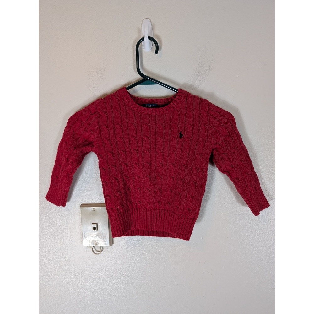 Polo Ralph Lauren Kids Red Cable Knit Cotton Crewneck Sweater Size 3 3T